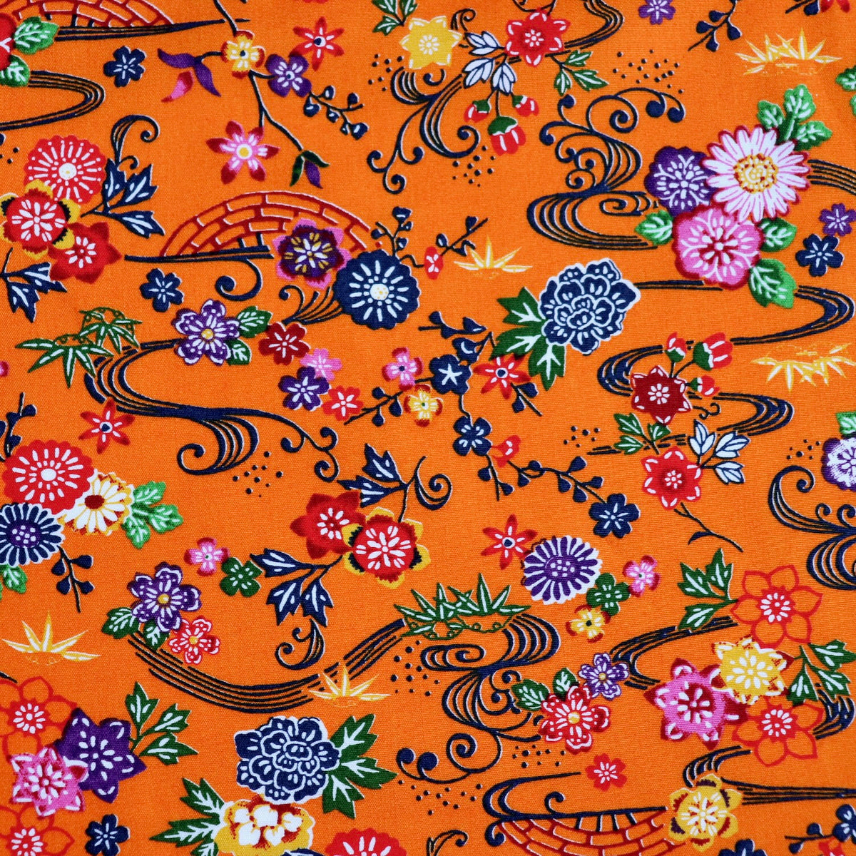 Festive Floral Japanese Cotton Print — Tangerine