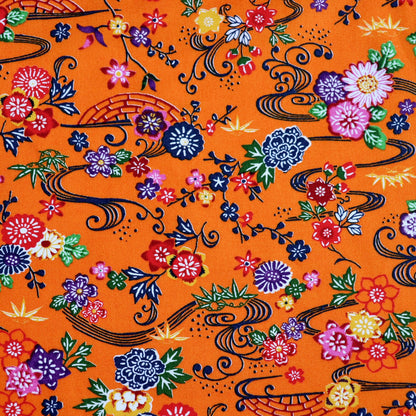 Festive Floral Japanese Cotton Print — Tangerine