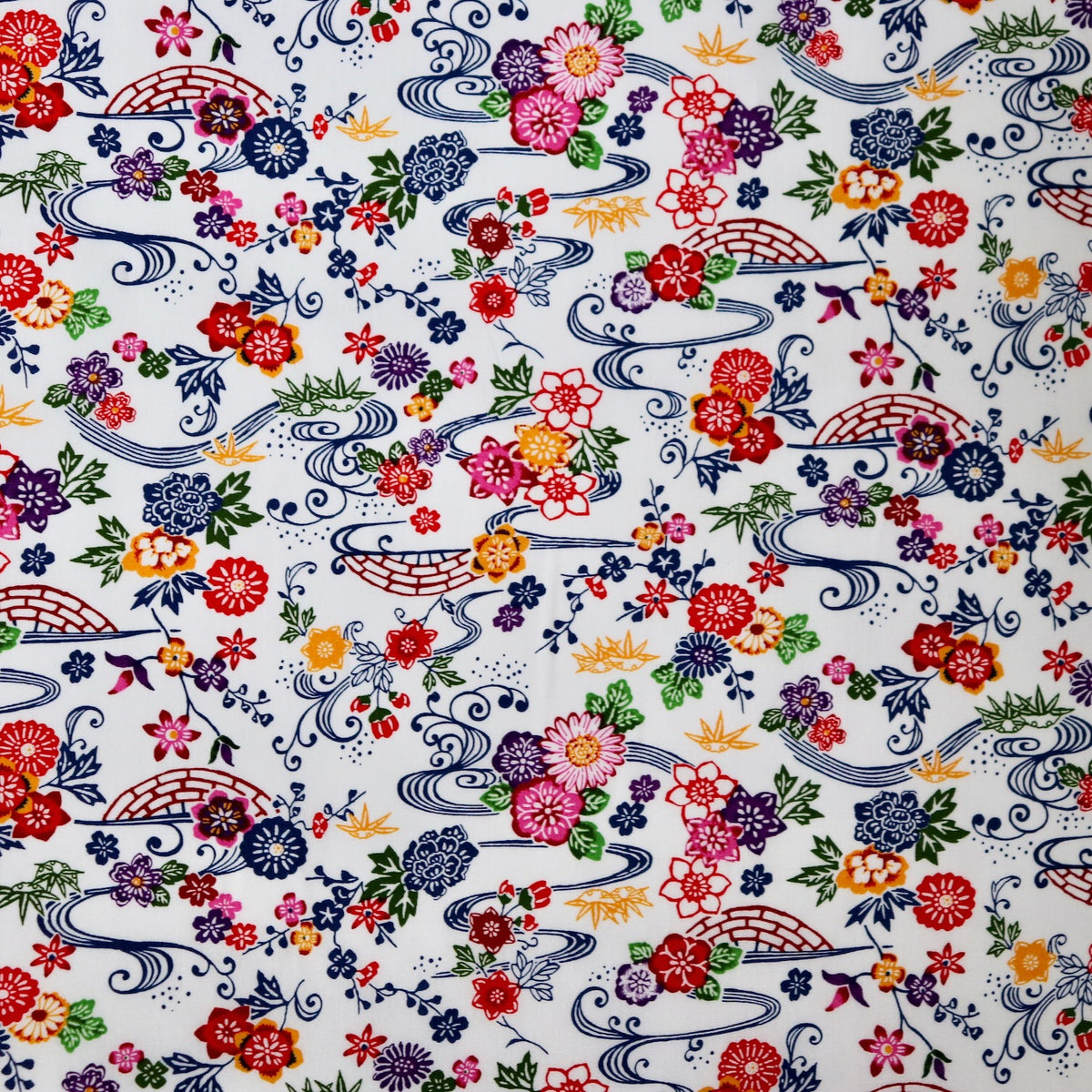 Festive Floral Japanese Cotton Print — White