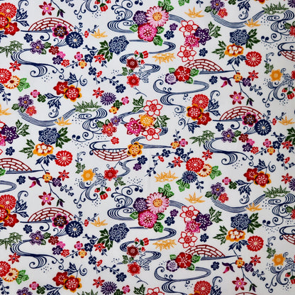 Festive Floral Japanese Cotton Print — White