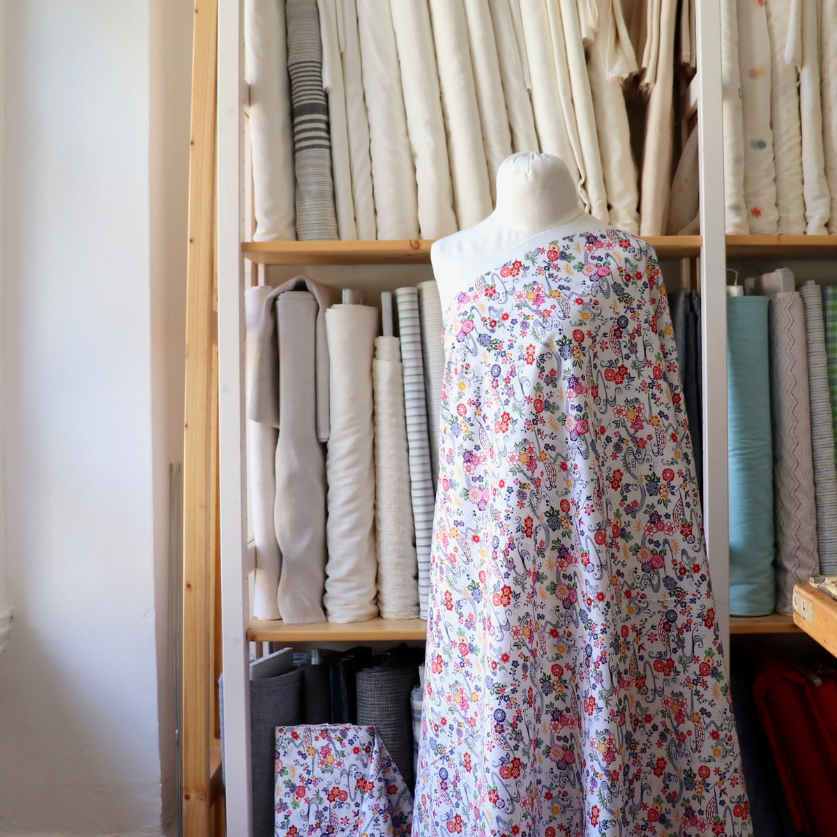 Festive Floral Japanese Cotton Print — White