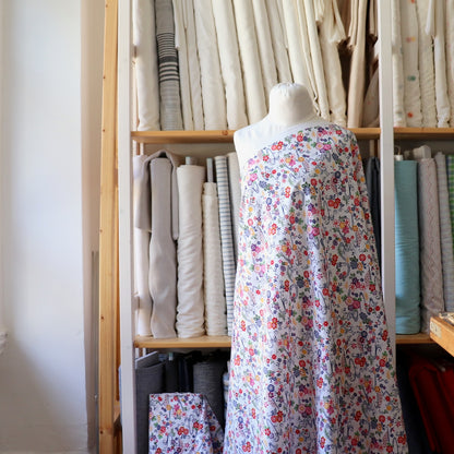 Festive Floral Japanese Cotton Print — White