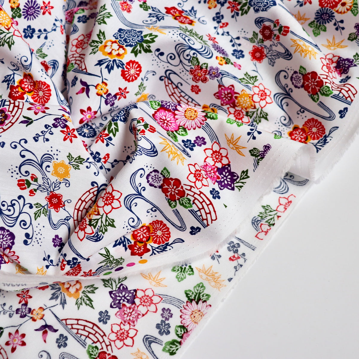 Festive Floral Japanese Cotton Print — White