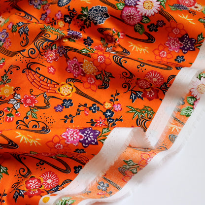 Festive Floral Japanese Cotton Print — Tangerine
