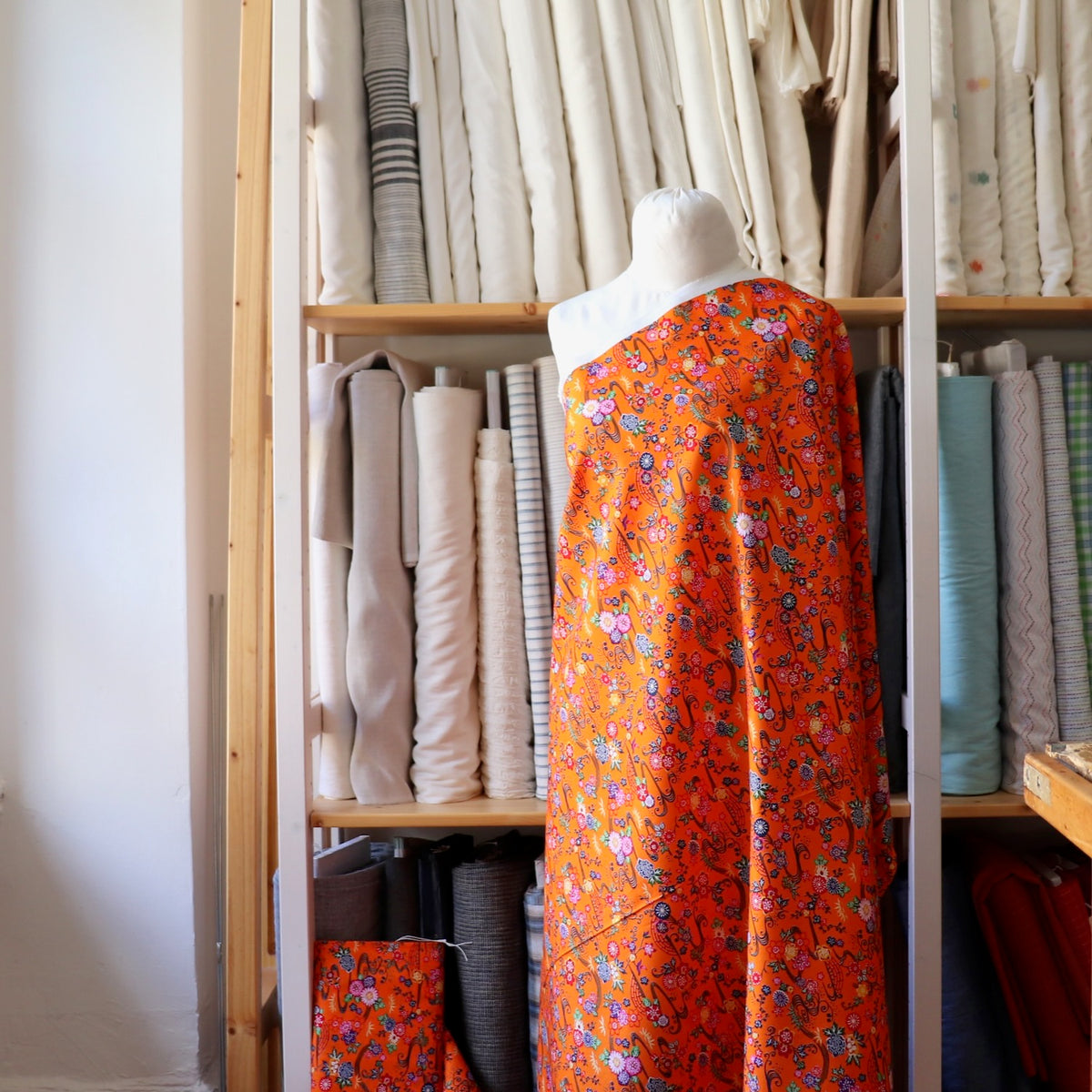 Festive Floral Japanese Cotton Print — Tangerine