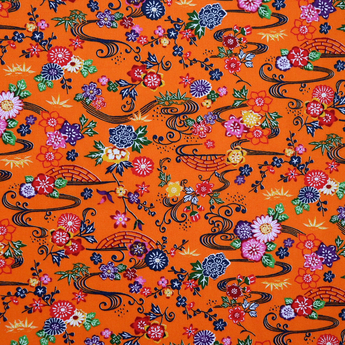 Festive Floral Japanese Cotton Print — Tangerine