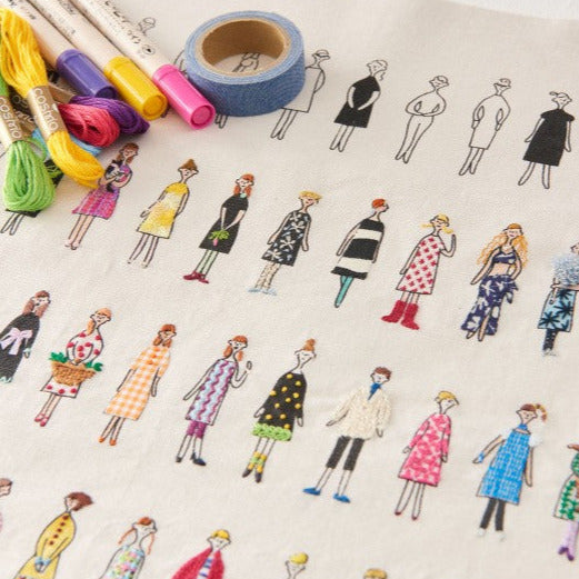 100 ladies and pets embroidery fabric Lecien Japan