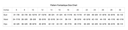 pattern fantastique size chart inches