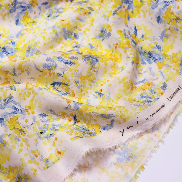 mimosa yui floral print cotton linen fabric kokka EGX-6407-1A