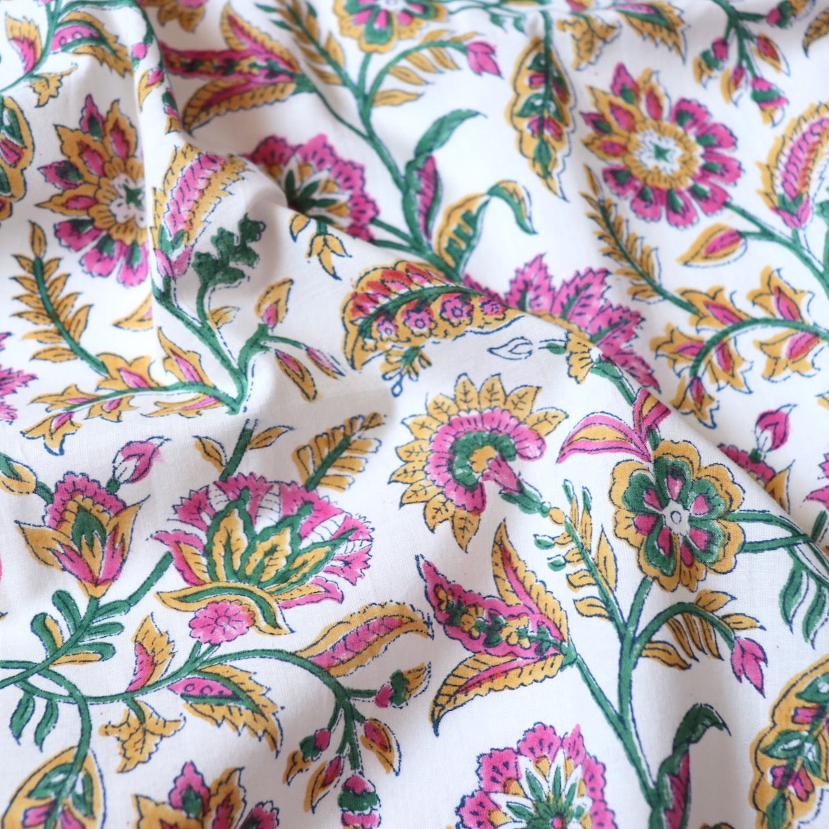 Scrolloping Floral Block Print Cotton