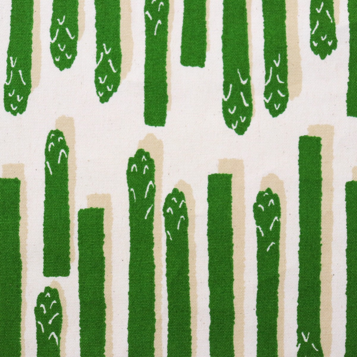 vegetable print fabric green asparagus spears on unbleached cotton Japanese sewing material by the yard