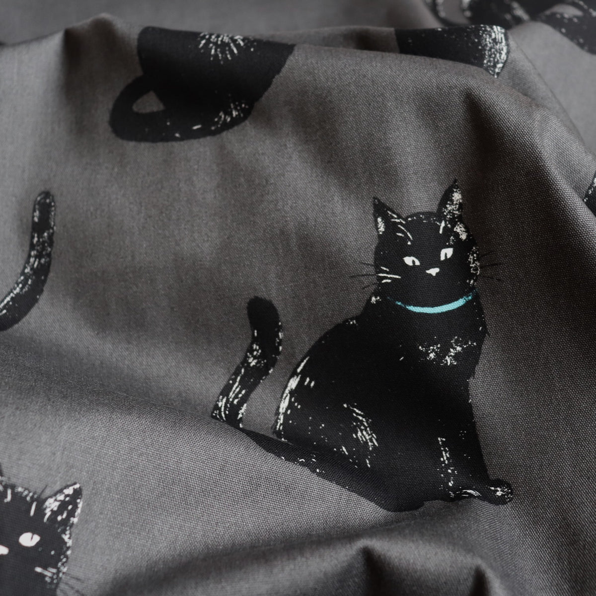 black cats with blue collars Japanese printed cotton oxford fabric