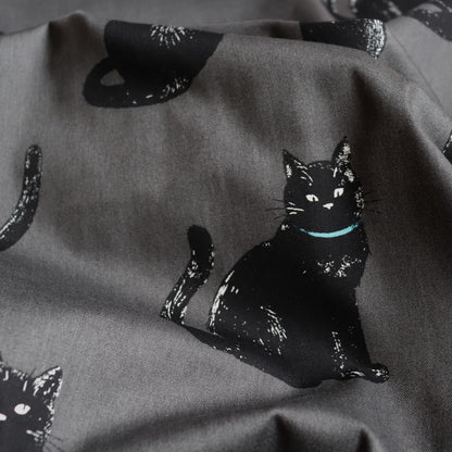 black cats with blue collars Japanese printed cotton oxford fabric
