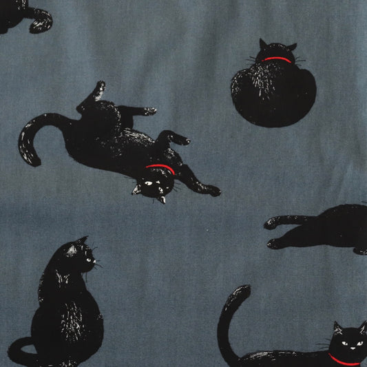 black cats with red collars Japanese printed cotton fabric