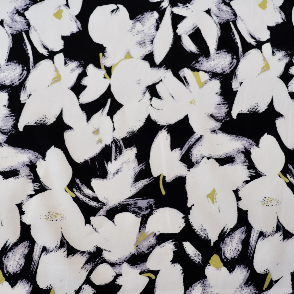 painterly floral print shirting cotton fabric from Hokkoh Japan white on black 