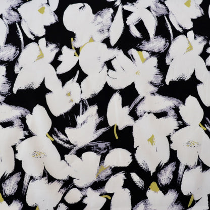 painterly floral print shirting cotton fabric from Hokkoh Japan white on black 