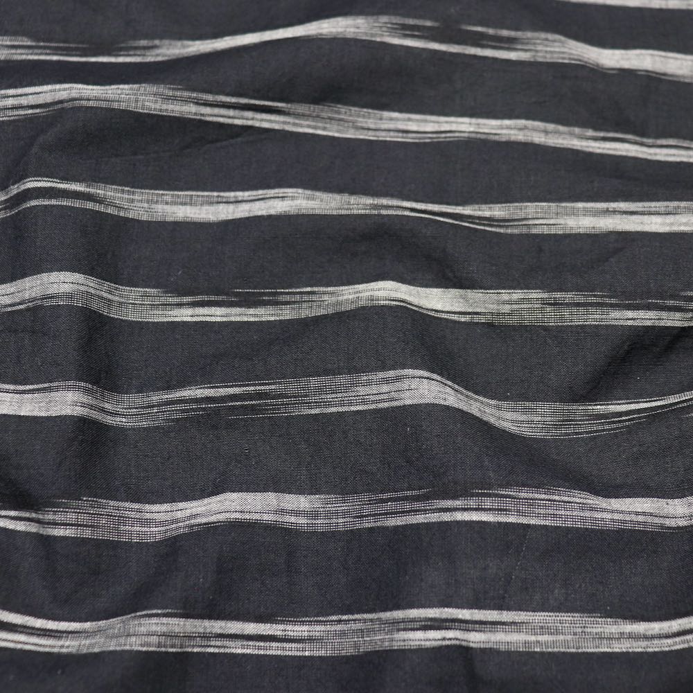 black ikat dyed horizontal stripe shirtmaking fabric