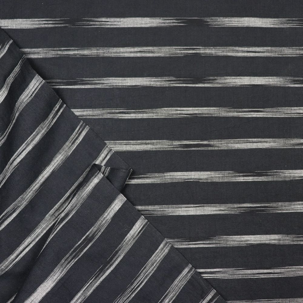 black ikat dyed horizontal stripe shirtmaking fabric