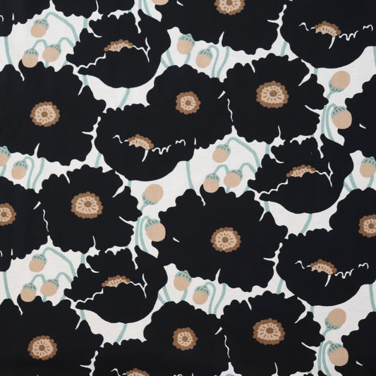 black giant poppy print linen cotton fabric made in japan