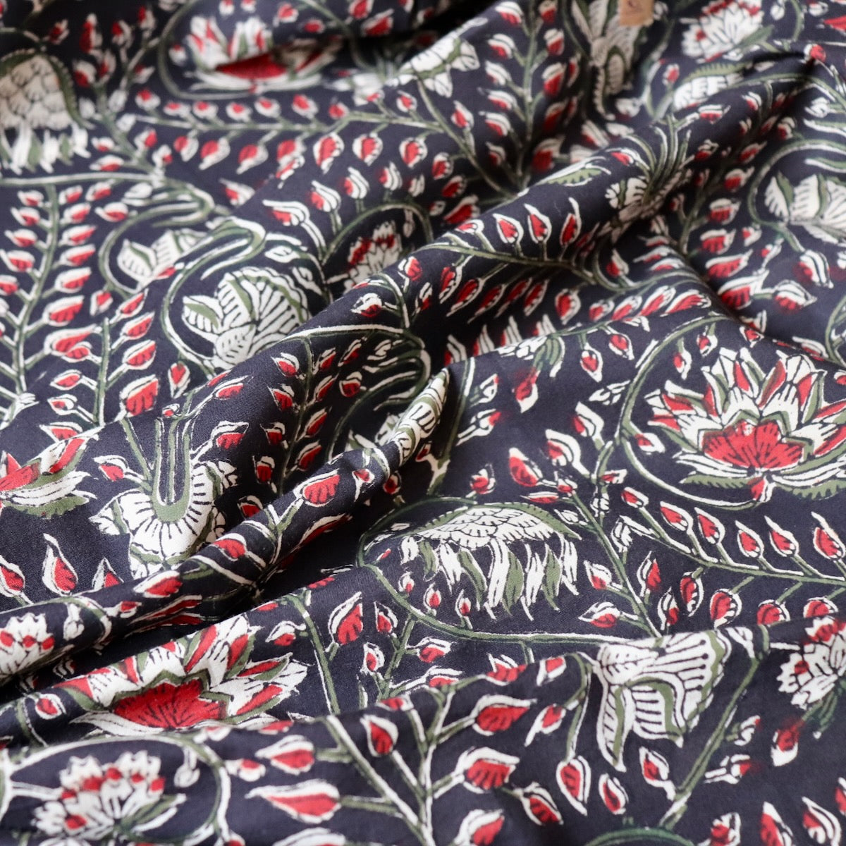 Ebony Vines Block Print Cotton