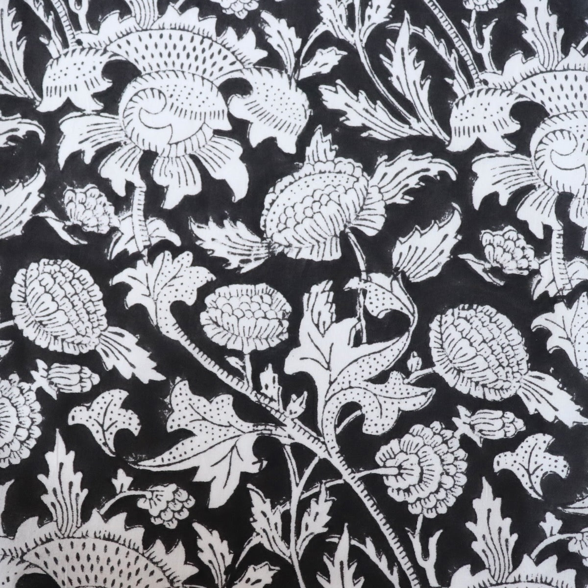 Swatch — Lush Black Floral Block Print Cotton
