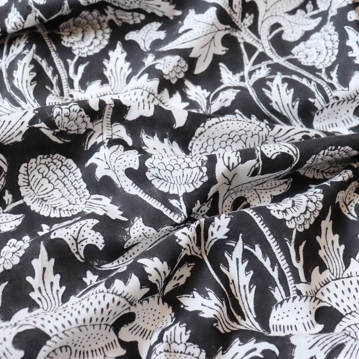 Swatch — Lush Black Floral Block Print Cotton