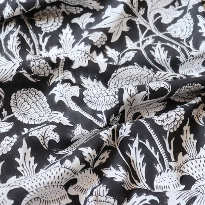 Lush Black Floral Block Print Cotton