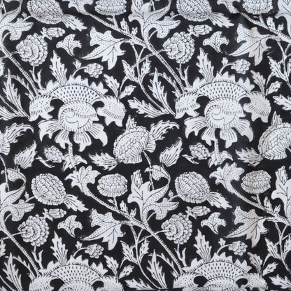 Lush Black Floral Block Print Cotton