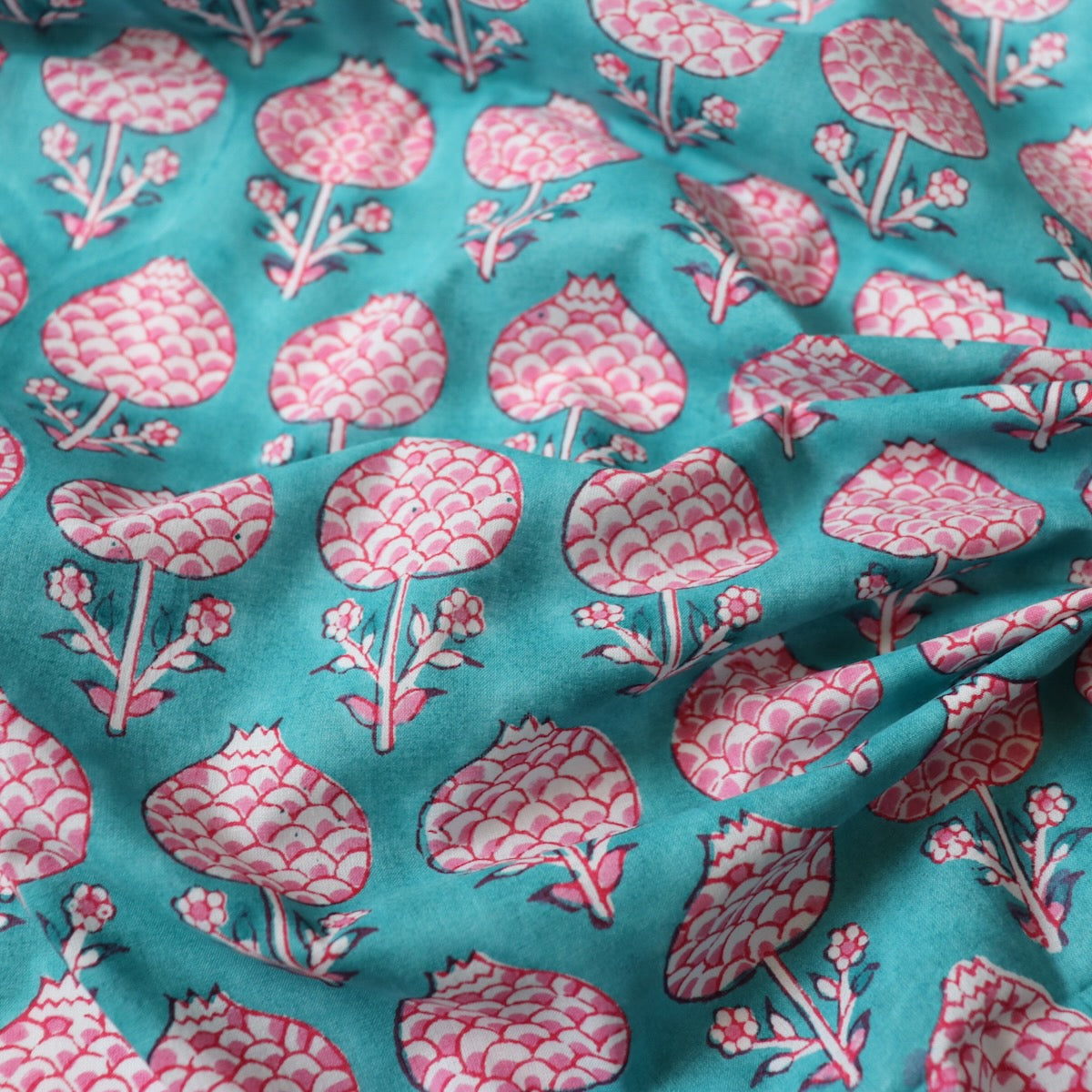 Swatch — Pink Pompom Block Print Cotton