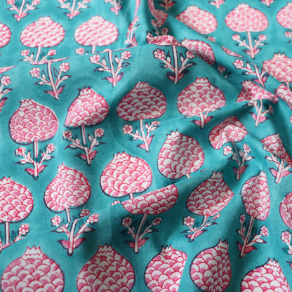 Pink Pompom Block Print Cotton