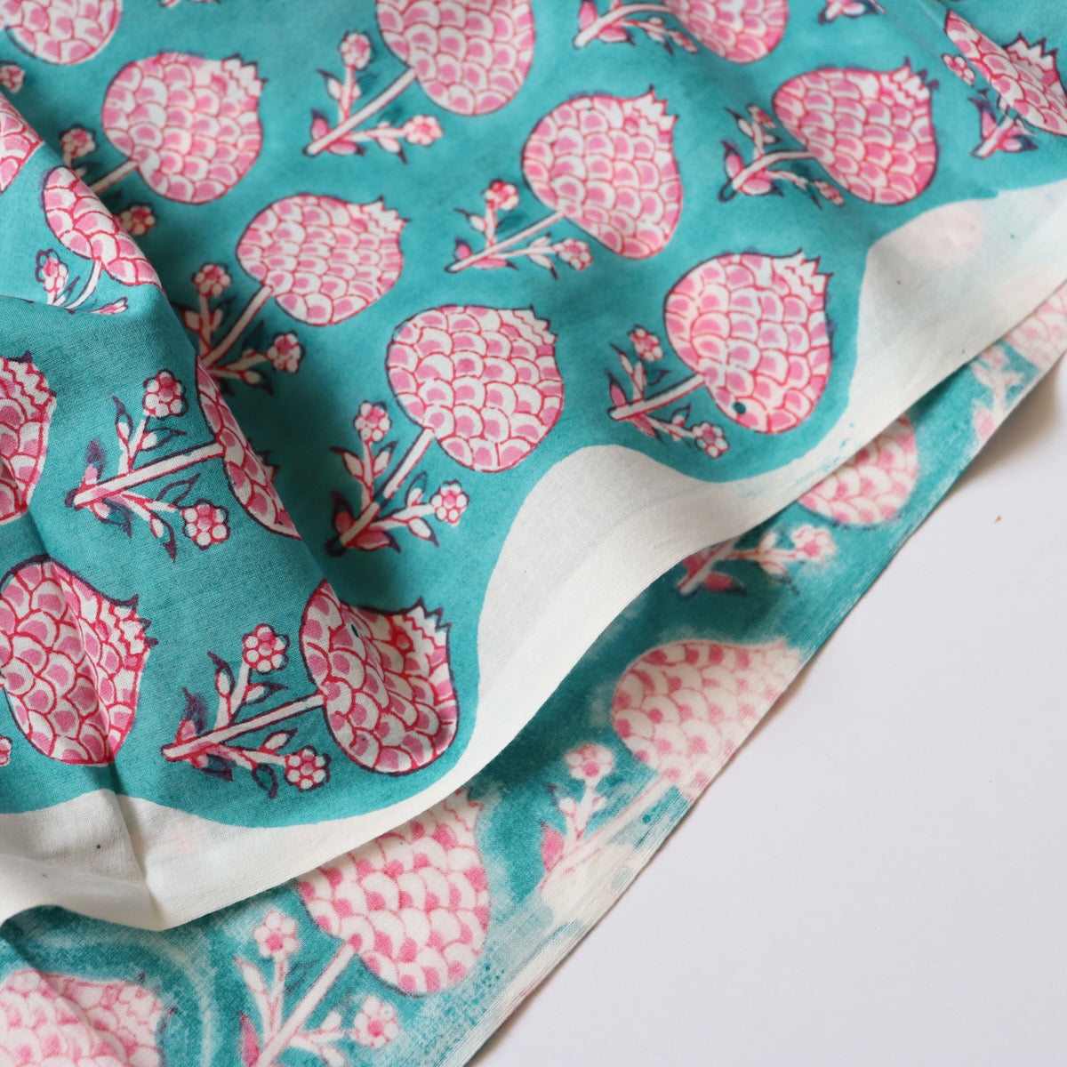 Swatch — Pink Pompom Block Print Cotton