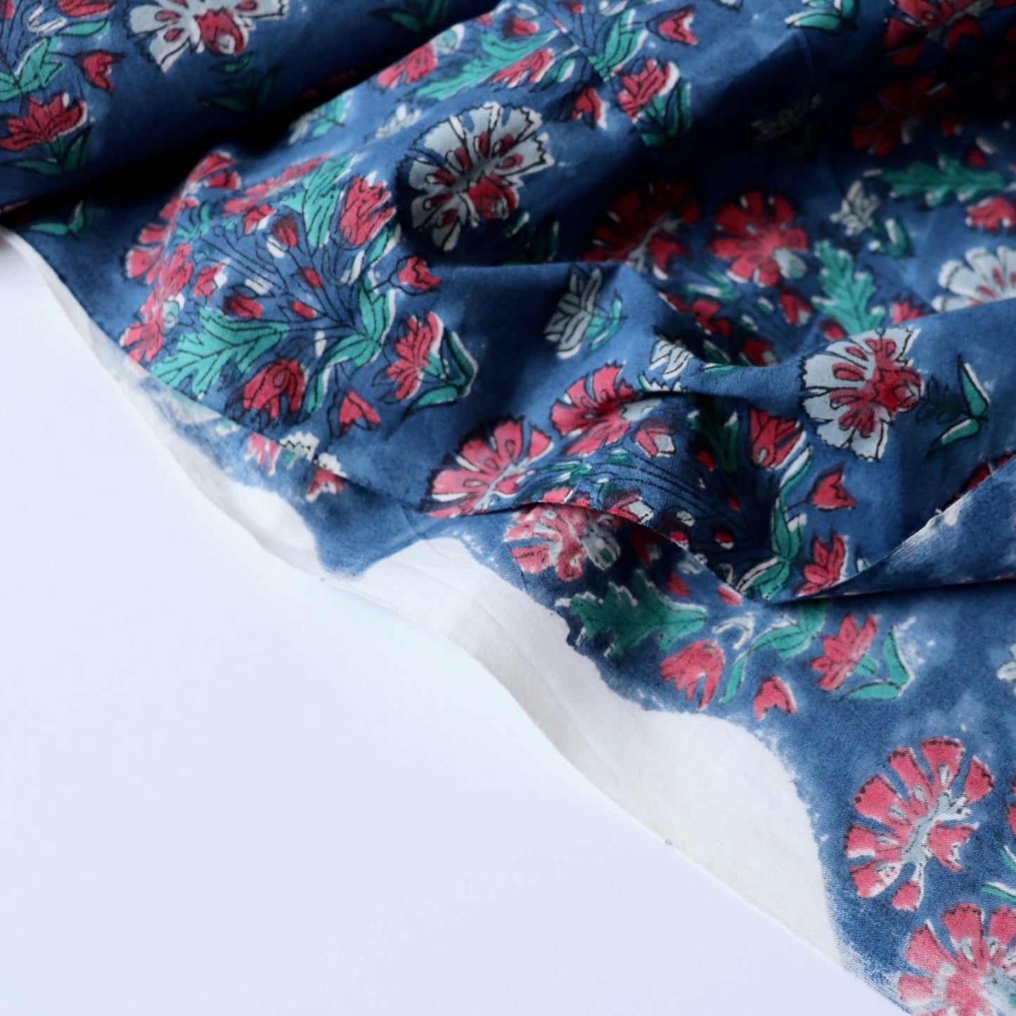 Carnation Block Print Cotton — Dark Blue