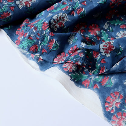 Carnation Block Print Cotton — Dark Blue