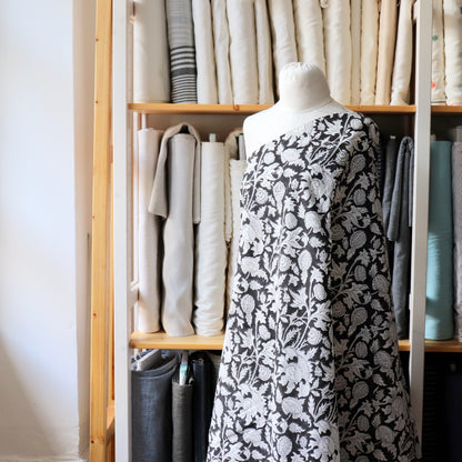 Lush Black Floral Block Print Cotton