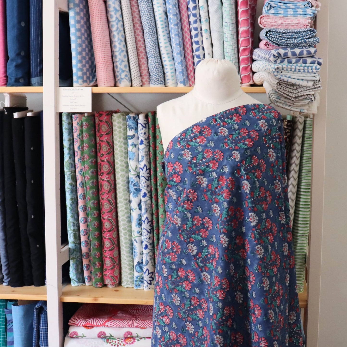 Carnation Block Print Cotton — Dark Blue