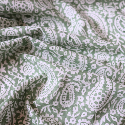 Moss Green Paisley Block Print Cotton