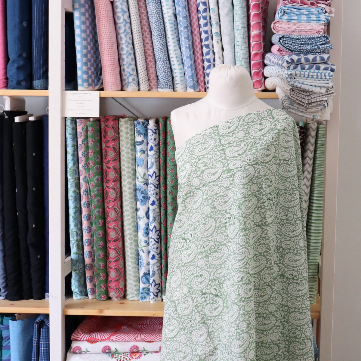 Moss Green Paisley Block Print Cotton