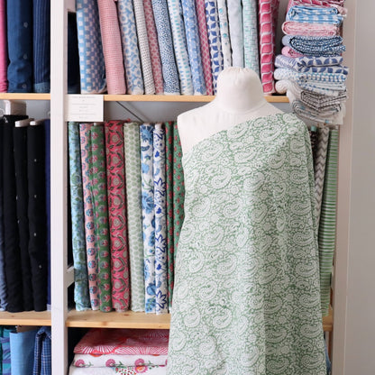 Moss Green Paisley Block Print Cotton