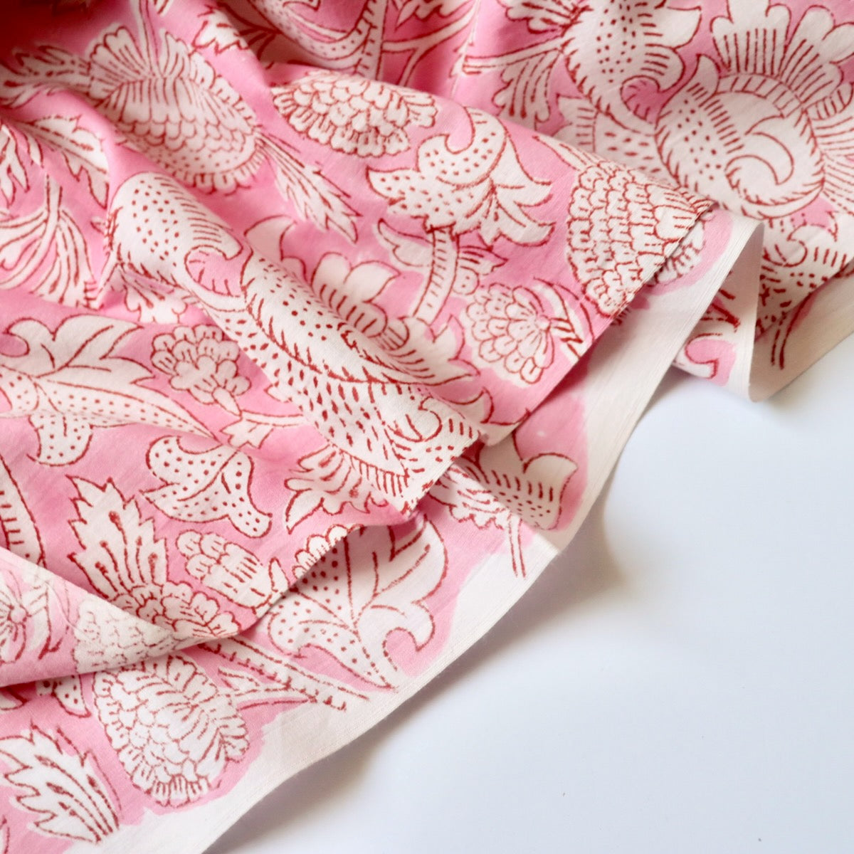 Lush Pink Floral Block Print Cotton