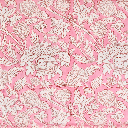 Lush Pink Floral Block Print Cotton