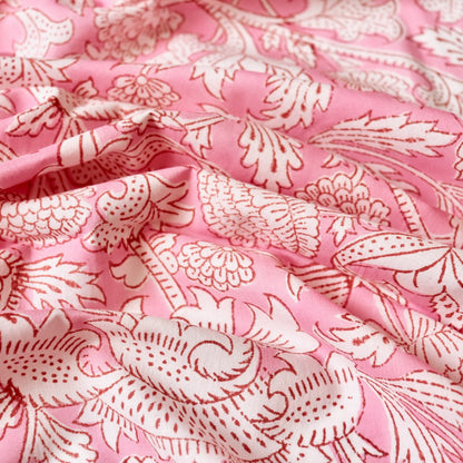 Lush Pink Floral Block Print Cotton