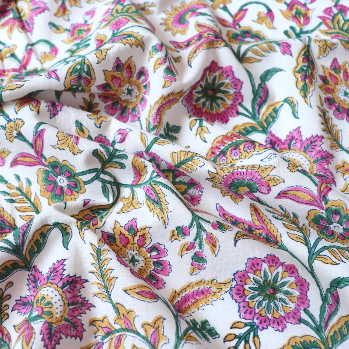 Scrolloping Floral Block Print Cotton