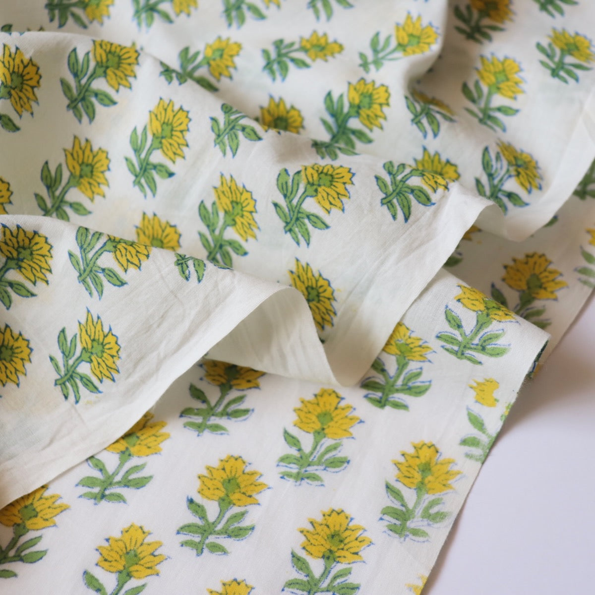 Lemony Spriglet Block Print Cotton