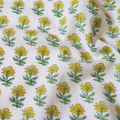Lemony Spriglet Block Print Cotton
