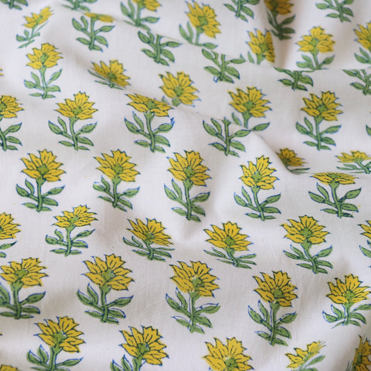 Lemony Spriglet Block Print Cotton