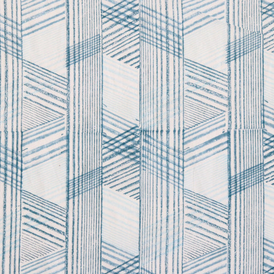 blue and white diagonal stripe hand block print cotton fabric by the yard