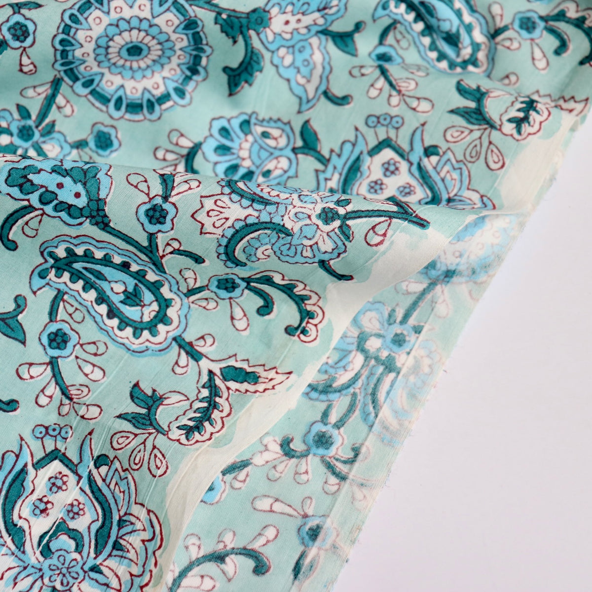 Turquoise Paisley Block Print Cotton