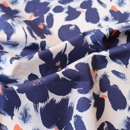Brushstroke Floral Cotton — Royal Blue