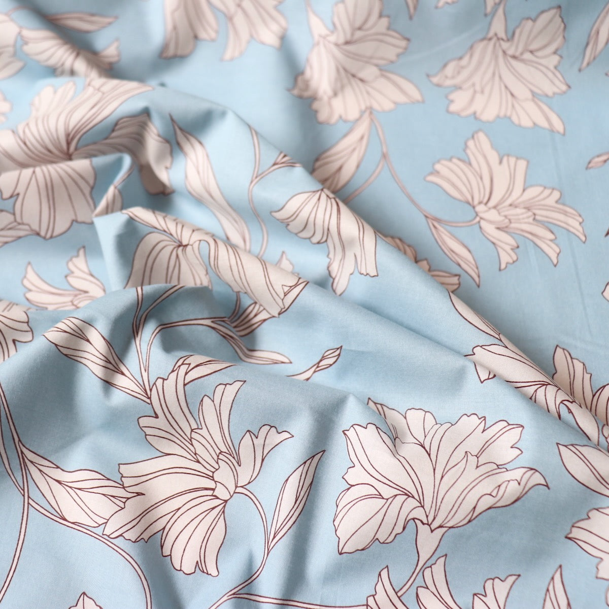 light blue and white floral print cotton fabric made by Hokkoh Japan fine quality dress material