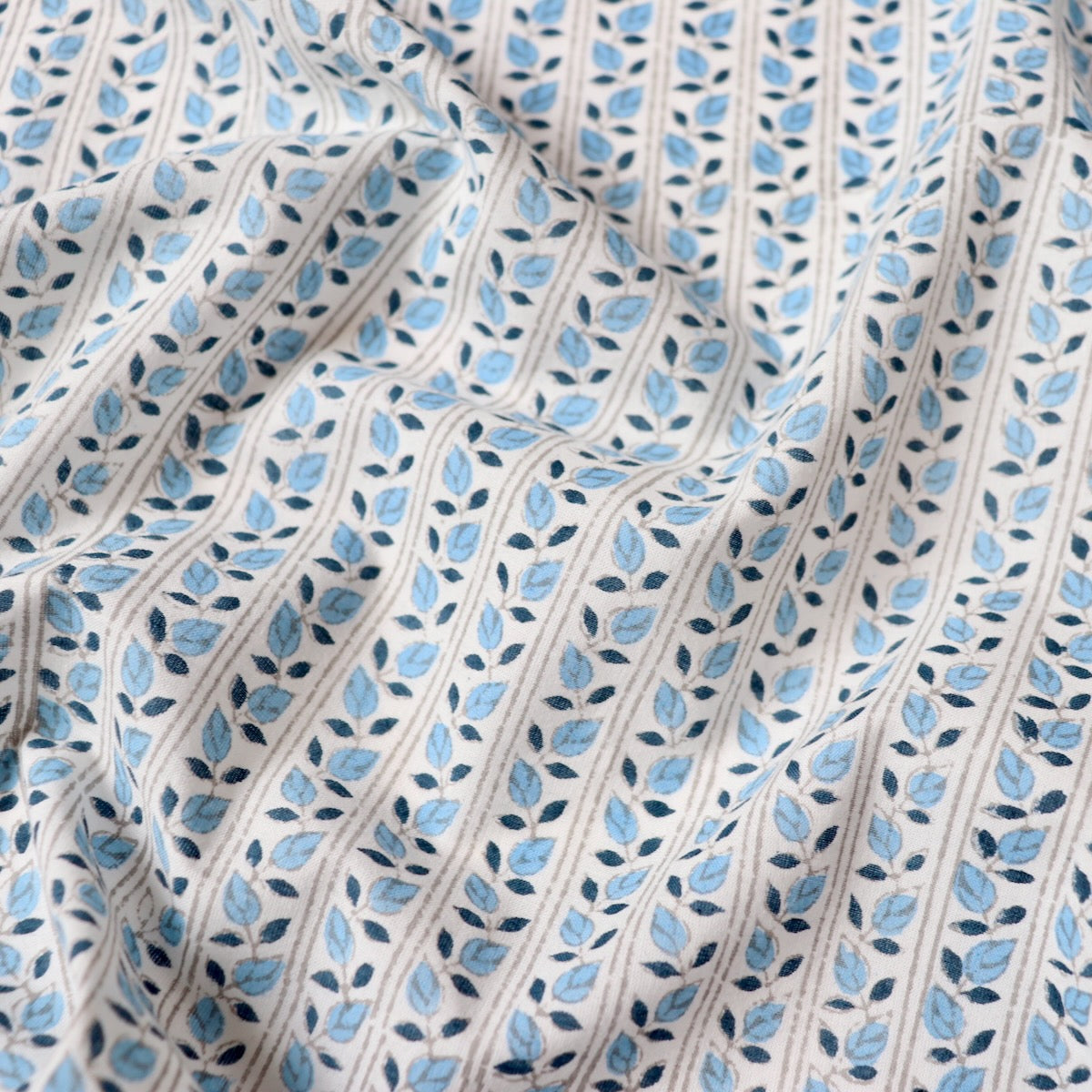 blue tiny leaf print cotton fabric 